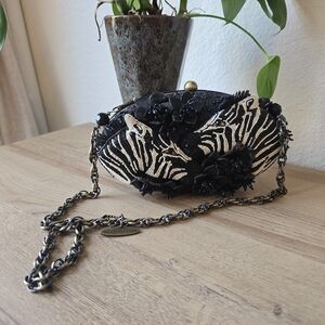 Mary Frances Elegant Black and Cream Clutch